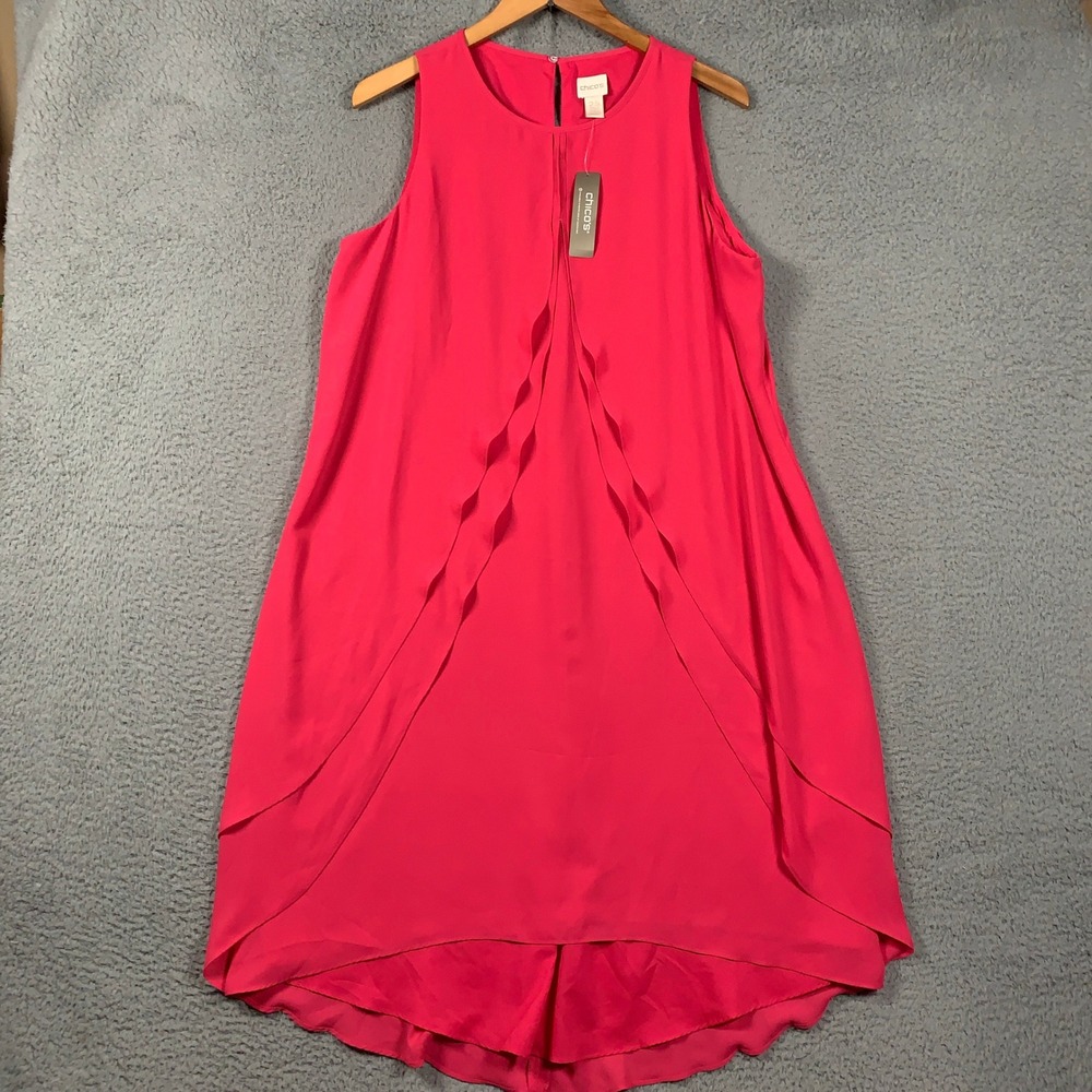 Chico's Maxi Dress Womens 2.5 US 14 Pink Passion Occasion Sleeveless Ruffle New